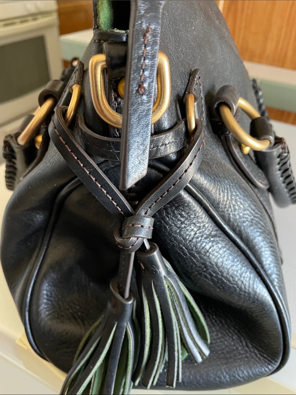 Dooney & Bourke Black Braided-Handle Shoulder Bag with Tassel - Picture 4 of 13